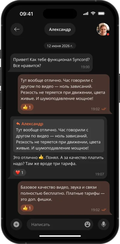 Переписка в Syncord на iPhone
